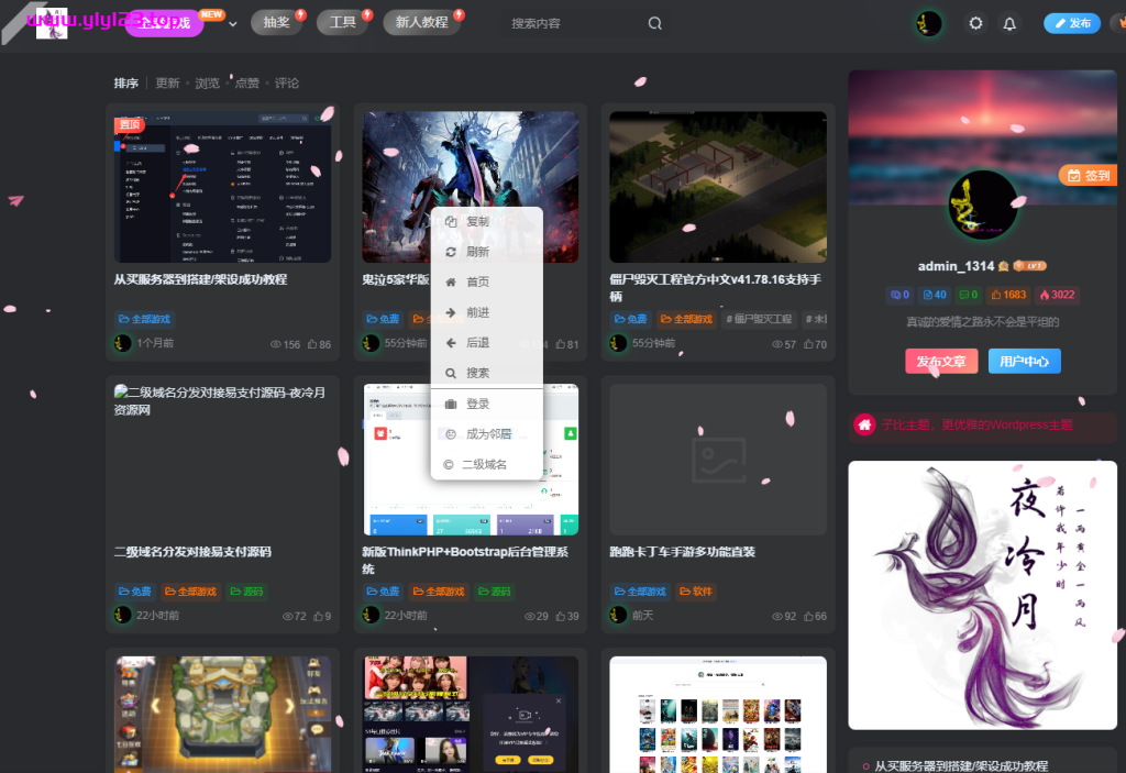 子比主题美化-自定义右键菜单-夜冷月资源网